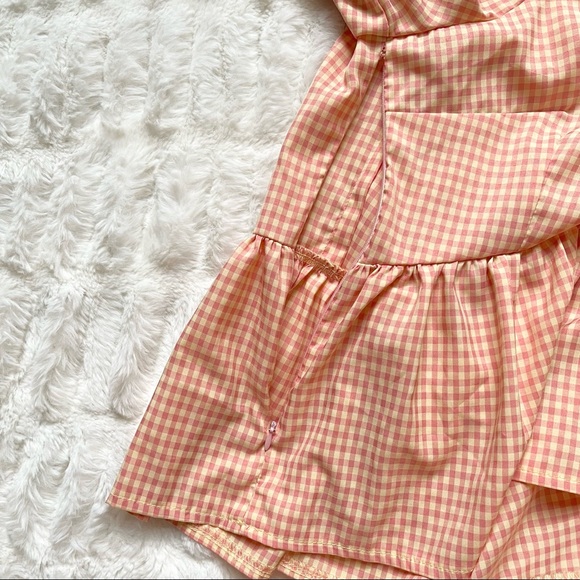 Shein Apricot Gingham Puff Sleeve Peplum Top - Picture 12 of 16